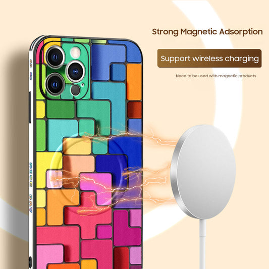 iPhone MagSafe Series | Colorful Three-Dimensional Tetris Leather Phone Case