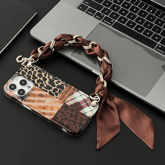 iPhone Lanyard Series | Leopard Print Silk Scarf Bracelet Phone Case