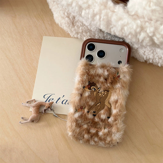 iPhone Series | Leopard-print deer Liquid Silicone Plush Phone Case