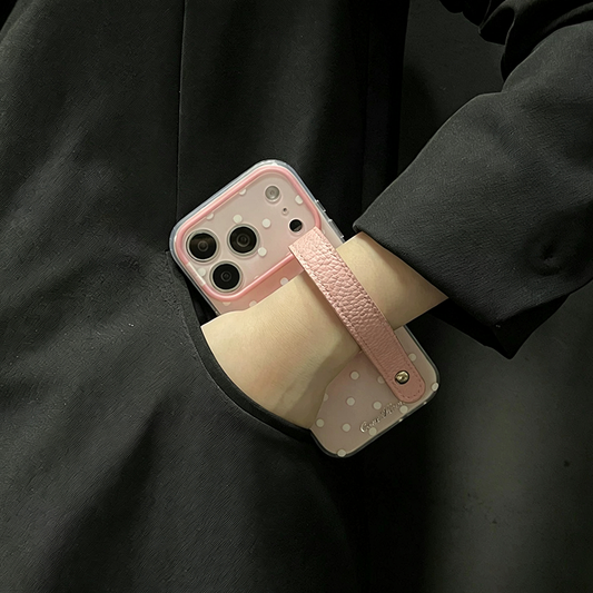 iPhone Series | Gradient Polka Dots Leather Hand Strap Phone Case