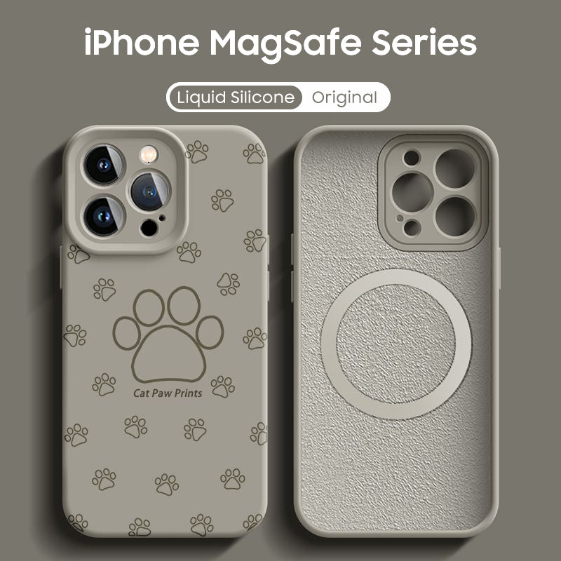 iPhone Lanyard Series Cute Cat Paw Liquid Silicone MagSafe Phone Case