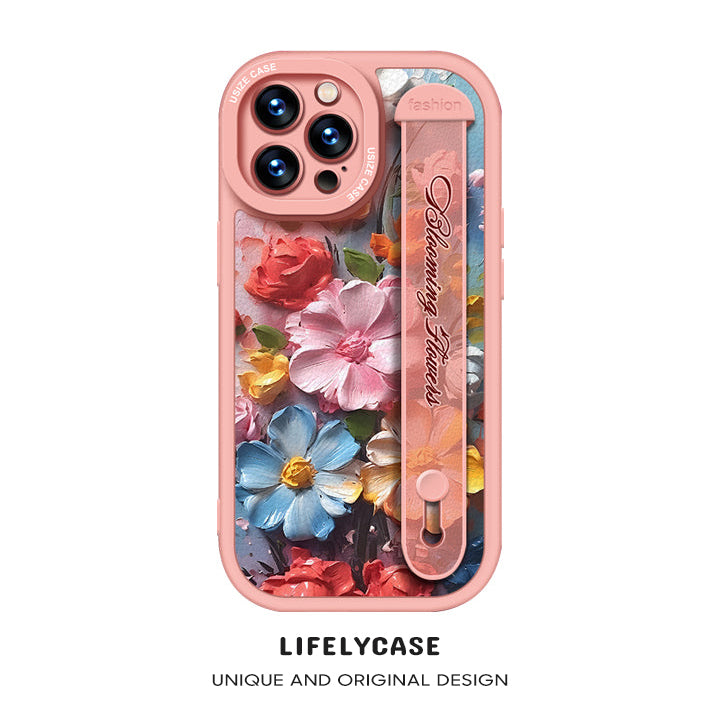 Série iPhone | Étui de téléphone en cuir avec porte-bracelet « Tulip Roses »