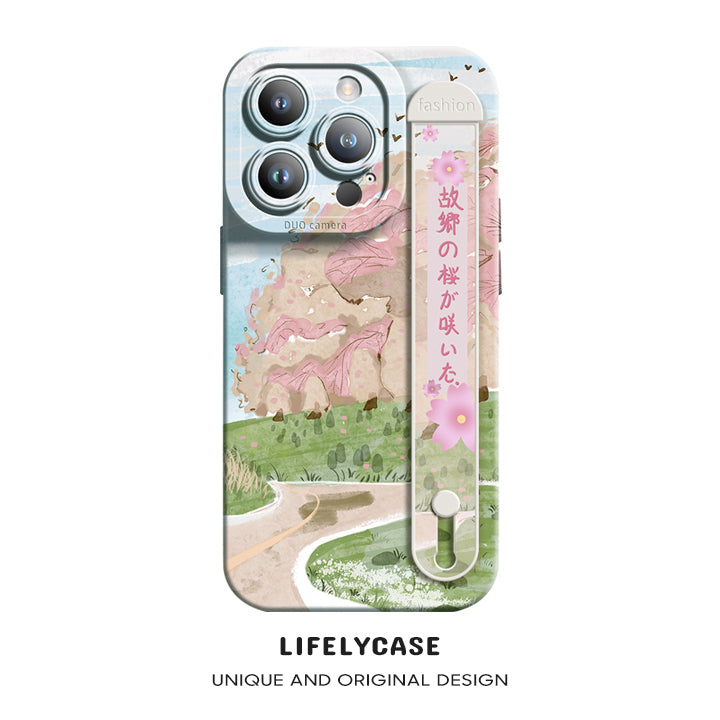 Série iPhone | Étui de bracelet en silicone liquide fleurs de cerisier