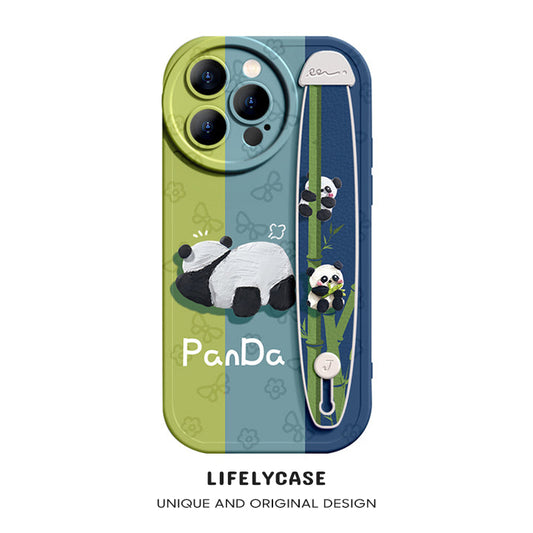 Série iPhone | Étui de téléphone avec bracelet en silicone liquide « Peinture à l'huile Panda »