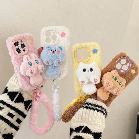 iPhone Lanyard Series | Cartoon Animal Plush Phone Case