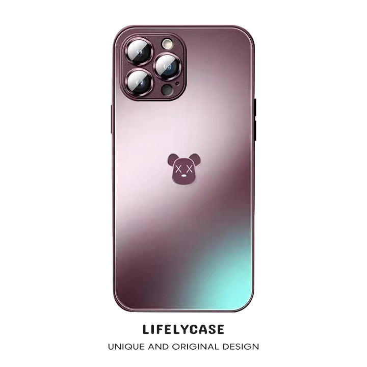 Serie de iPhone | Funda para teléfono de vidrio esmerilado con estampado de oso 