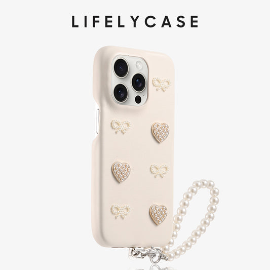 iPhone Lanyard Series | Pearl Bow Design Leather Phone Case