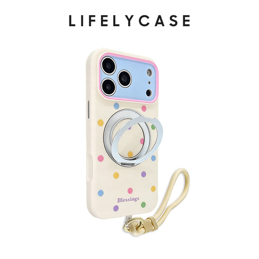 iPhone Lanyard Series | Colorful Polka DotPhone Case with Metal Ring Stand