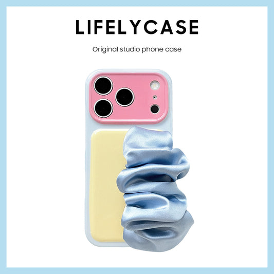 iPhone Series | Color Blocking Satin Scarf Hand Strap Phone Case