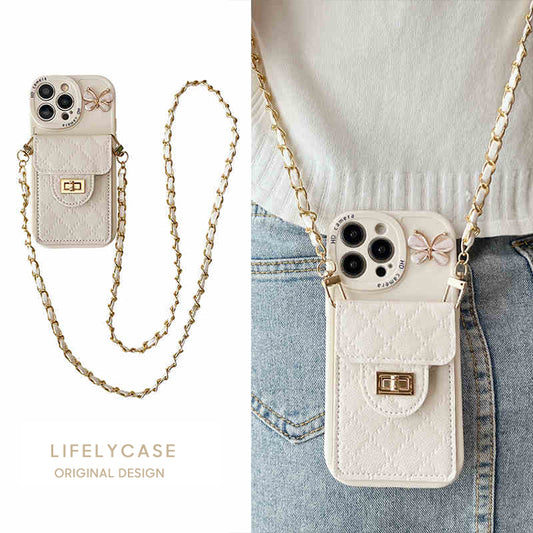 iPhone Lanyard Series | Genuine Leather Card Holder Phone Case [Butterfly Accessories]