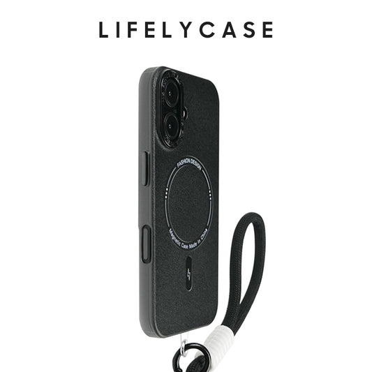 iPhone Lanyard Series | Litchi Leather Case,Supports MagSafe