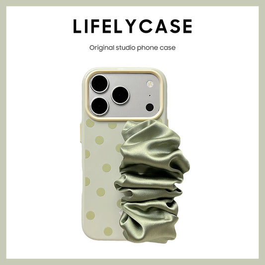iPhone Series | Polka Dot Design Satin Scarf Hand Strap Phone Case