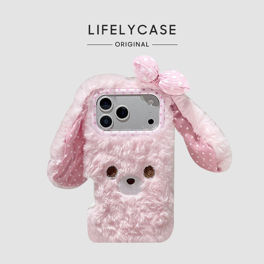 iPhone Series | Pink Lop-eared Rabbit Liquid Silicone Plush Phone Case