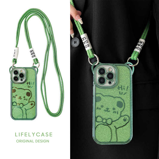 iPhone Lanyard Series | Glitter Electroplating Bear Cartoon Phone Case