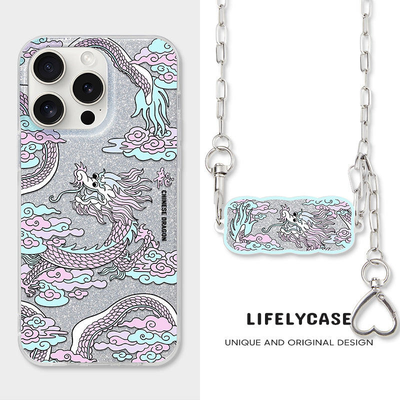 iPhone Series | Silver Glitter Year of the Dragon Limited Edition Back Clip Lanyard Phone Case