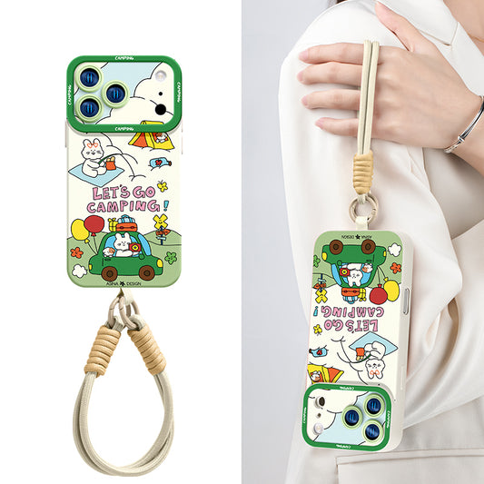 iPhone Lanyard Series | Cartoon Design Liquid Silicone Phone Case