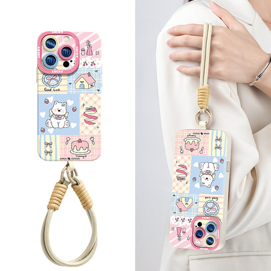 iPhone Lanyard Series | Cute Puppy Liquid Silicone Phone Case