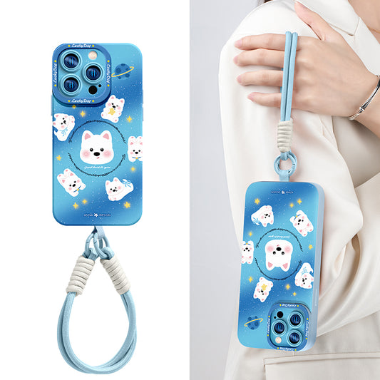 iPhone Lanyard Series | Cute Puppy Liquid Silicone Phone Case