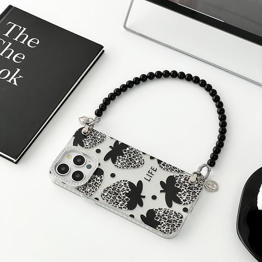 iPhone Lanyard Series | Black Strawberry Design Phone Case