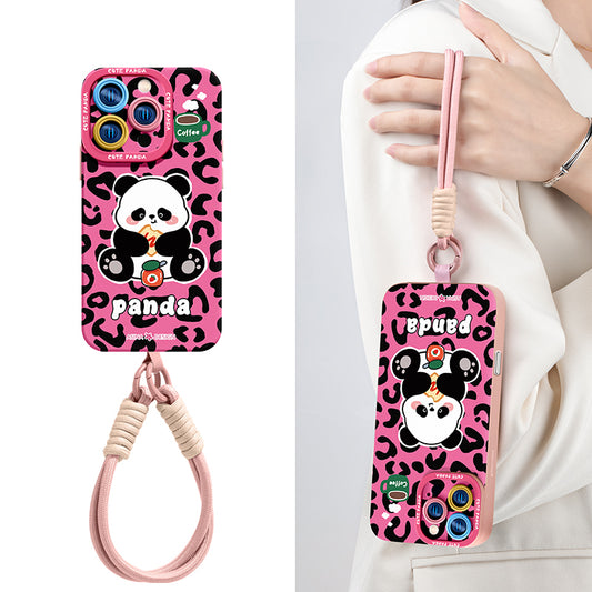 iPhone Lanyard Series | Cute Panda Liquid Silicone Phone Case