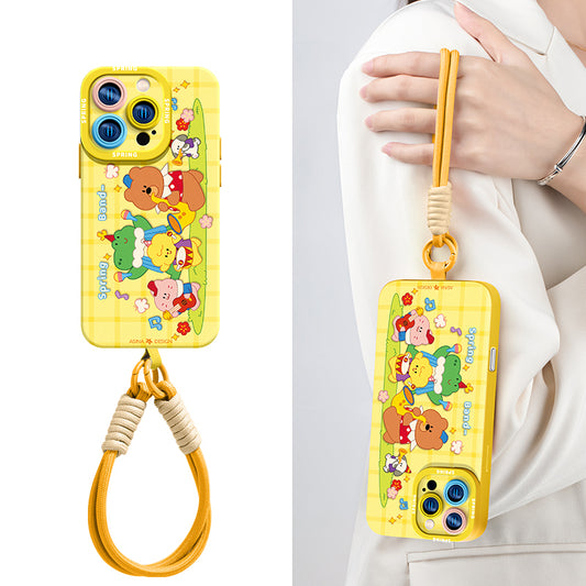 iPhone Lanyard Series | Cartoon Design Liquid Silicone Phone Case