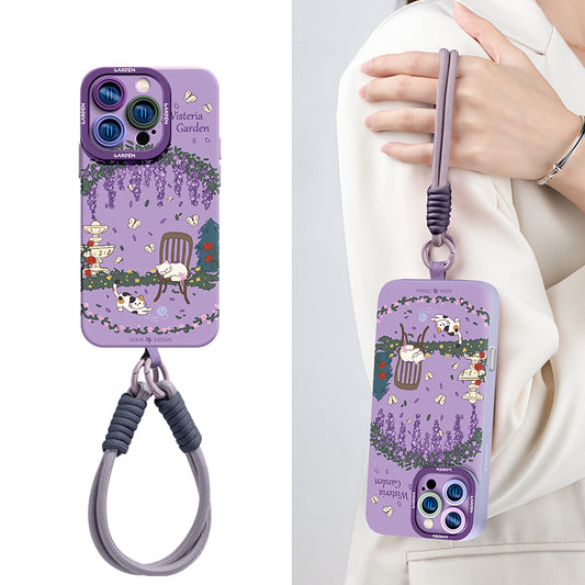 iPhone Lanyard Series | Wisteria Garden Liquid Silicone Phone Case