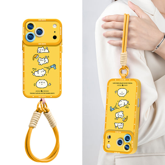 iPhone Lanyard Series | Bathing Cat Liquid Silicone Phone Case