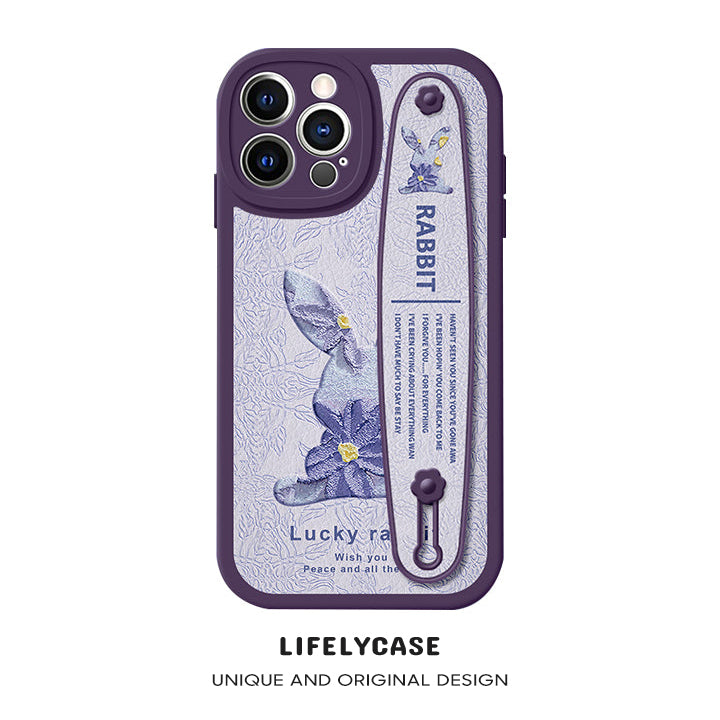 Serie de iPhone | Caja de lujo para teléfono con soporte para pulsera de conejo