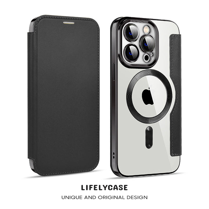 Serie MagSafe para iPhone | Funda de cuero con tapa galvanizada con carga magnética tipo negocio