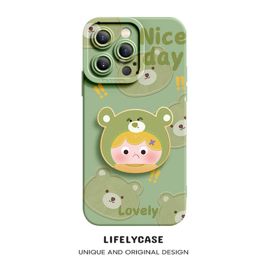 iPhone Invisible Bracket Series | “Bear Girl” Liquid Silicone Phone Case
