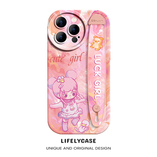 iPhone Series | “Cute Girl”  Liquid Silicone Wristband Phone Case