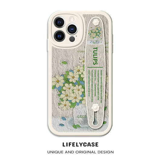 Série iPhone | Étui de téléphone de support de bracelet de fleurs de peinture à l'huile