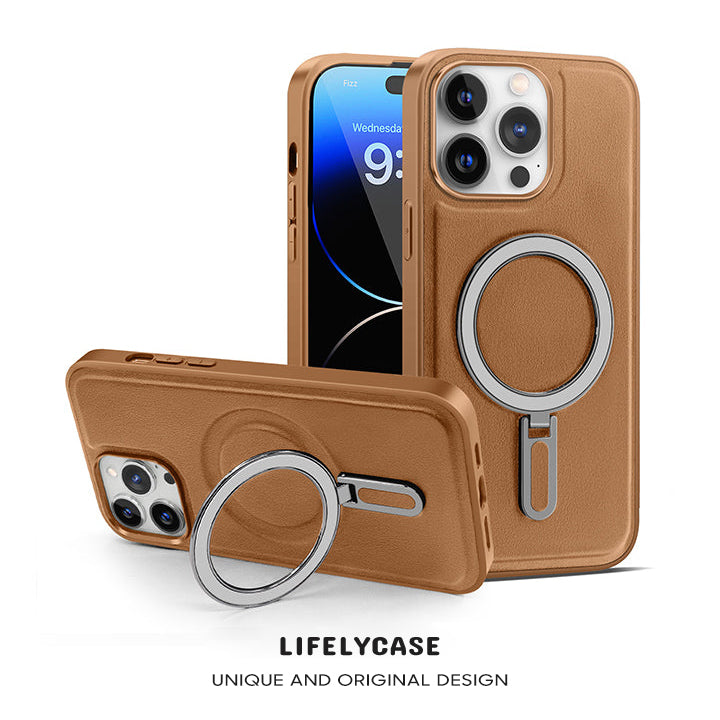 Série iPhone MagSafe | Étui de téléphone en cuir avec support pliable 