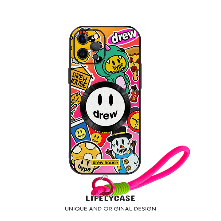 Serie MagSafe para iPhone | Funda para teléfono de cuero con dibujos animados de Doodle Smiley