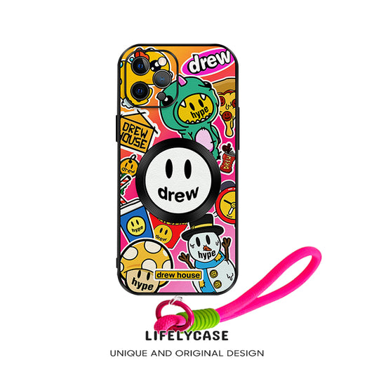 Serie MagSafe para iPhone | Funda para teléfono de cuero con dibujos animados de Doodle Smiley