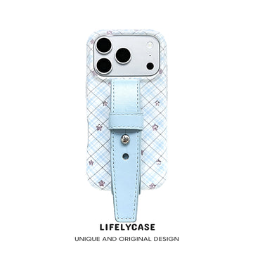iPhone Series | Checkered Stars Leather Hand Strap Phone Case