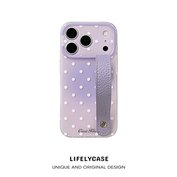 iPhone Series | Gradient Polka Dots Leather Hand Strap Phone Case