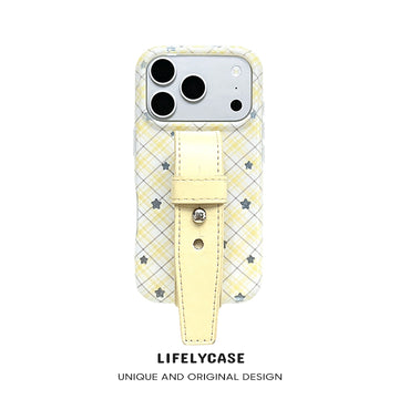 iPhone Series | Checkered Stars Leather Hand Strap Phone Case