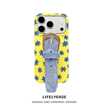 iPhone Series | Blue Floral Denim Hand Strap Phone Case