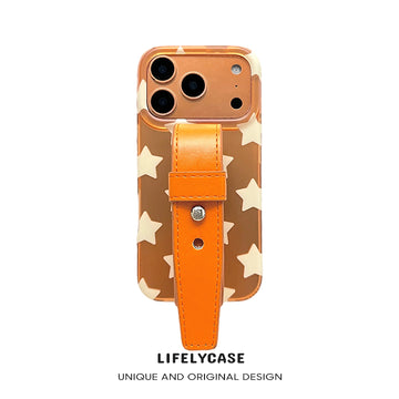 iPhone Series | Orange Star Leather Hand Strap Phone Case