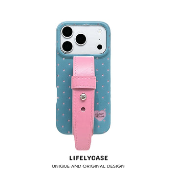 iPhone Series | Color-Blocked Polka Dots Leather Hand Strap Phone Case