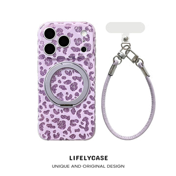 iPhone Lanyard Series | Leopard Print Rotating Stand Phone Case
