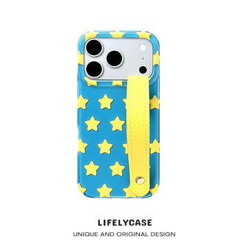 iPhone Series | Color-Blocked Stars Leather Hand Strap Phone Case