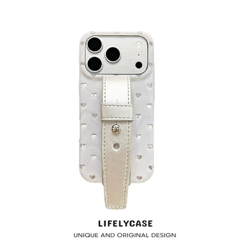 iPhone Series | Heart Print Leather Hand Strap Phone Case