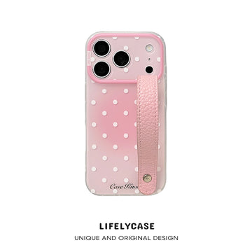 iPhone Series | Gradient Polka Dots Leather Hand Strap Phone Case