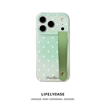 iPhone Series | Gradient Polka Dots Leather Hand Strap Phone Case