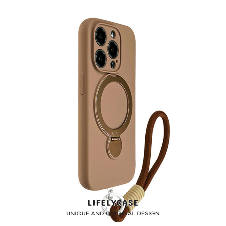 iPhone Lanyard Series | Dark Liquid Silicone MagSafe Magnetic Bracket Phone Case