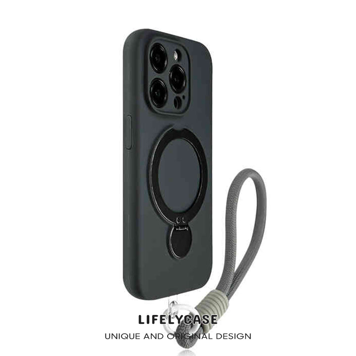 iPhone Lanyard Series | Dark Liquid Silicone Magsafe Magnetic Bracket Phone Case