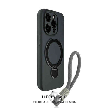 iPhone Lanyard Series | Dark Liquid Silicone Magsafe Magnetic Bracket Phone Case