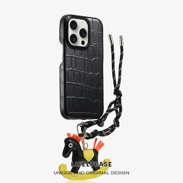 iPhone Lanyard Series | Crocodile Leather Phone Case with Pony Charm